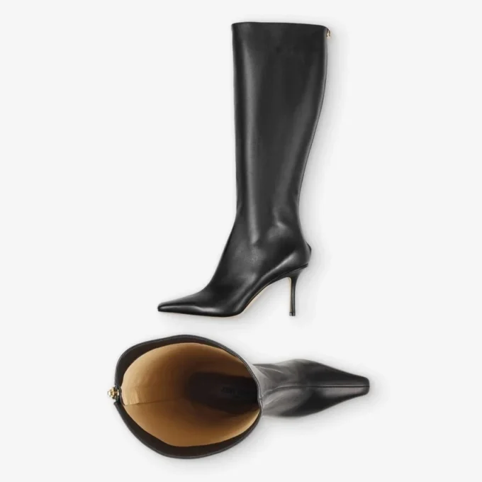 Agathe Knee Boot 85 Black Calf Leather Knee-High Boots