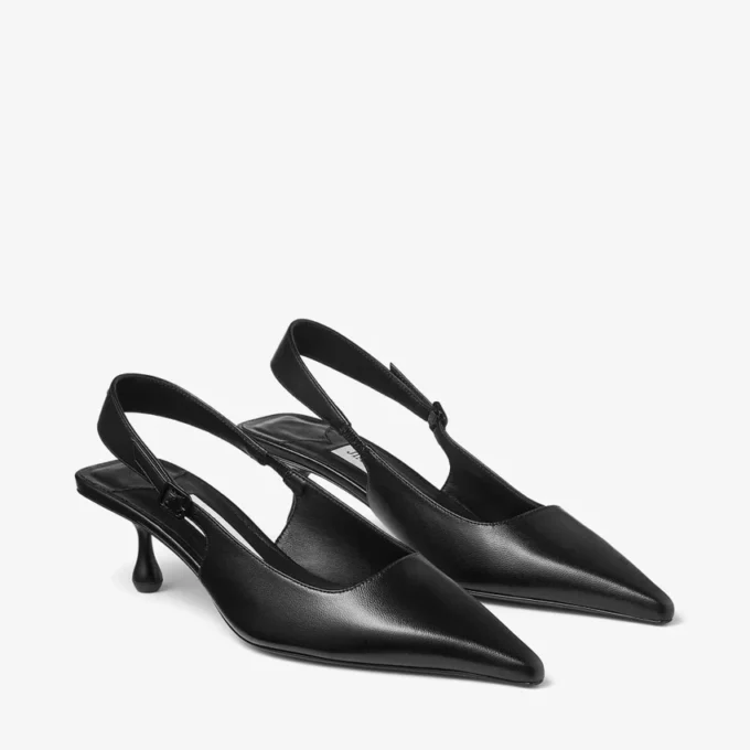Amel 50 Black Nappa Leather Sling Back Pumps Amel 50 Black Nappa Leather Sling Back Pumps