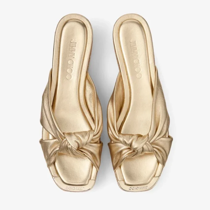 Avenue Wedge 50 Gold Metallic Nappa Wedge Mules