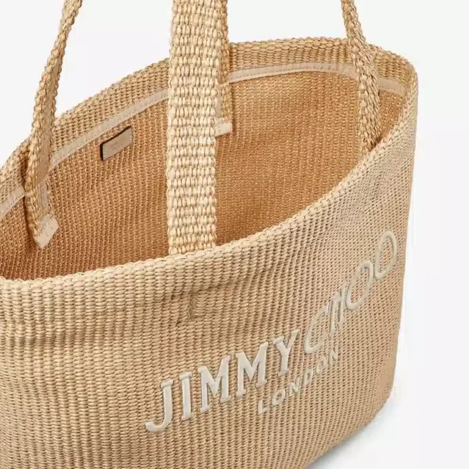 Beach Tote East-West Natural Raffia Embroidered Tote Bag