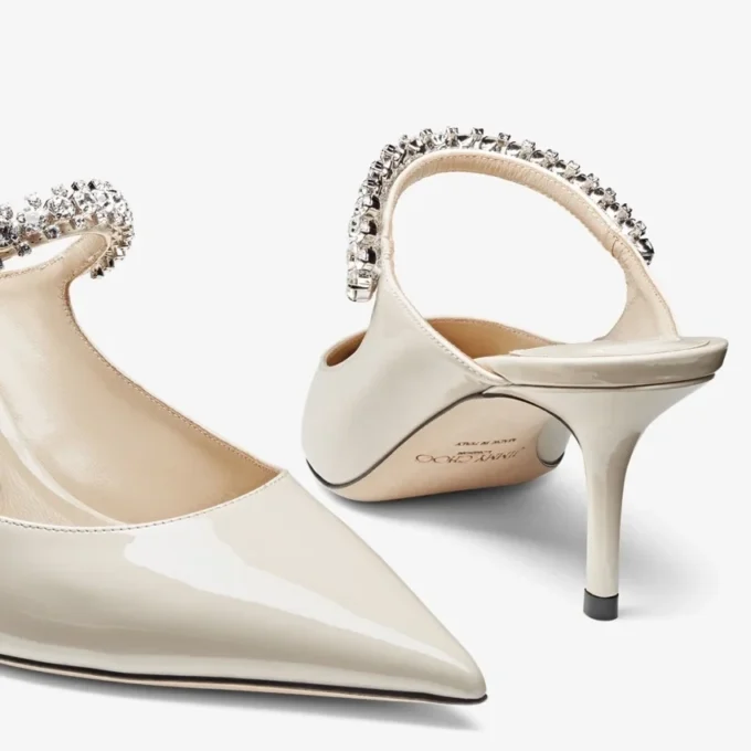 Bing 65 Linen Patent Leather Mules with Crystal Strap