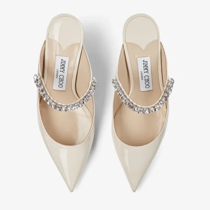 Bing 65 Linen Patent Leather Mules with Crystal Strap