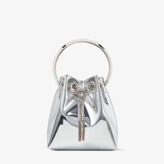 Bon Bon Silver Mirror Fabric Mini Bag with Metal Handle