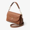 Curve Top Handle Tan Quilted Biker Leather Top Handle Bag with Pearl Detail Curve Top Handle Tan Quilted Biker Leather Top Handle Bag with Pearl Detail