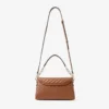 Curve Top Handle Tan Quilted Biker Leather Top Handle Bag with Pearl Detail Curve Top Handle Tan Quilted Biker Leather Top Handle Bag with Pearl Detail