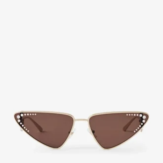 Kristal Pale Gold Cat Eye Sunglasses with Crystals