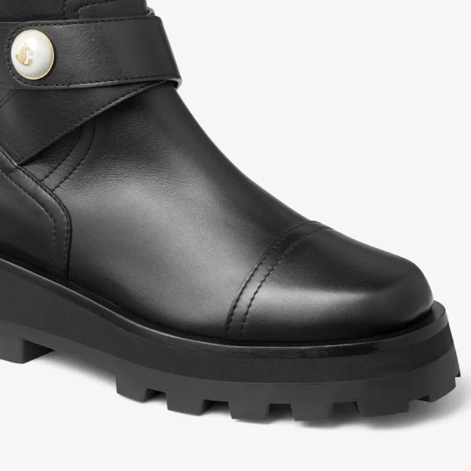 Meena Flat Black Leather Boots