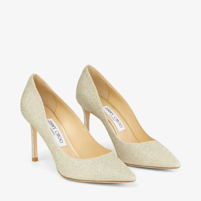 Romy 85 Platinum Ice Dusty Glitter Pointy Toe Pumps