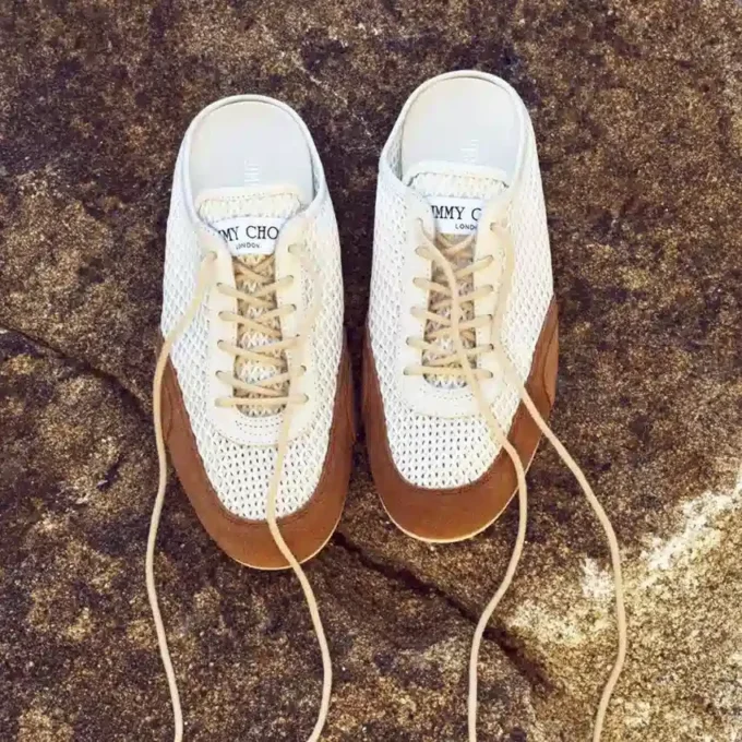 Sunny Mule F Latte and Toffee Leather Mix and Diamond Mesh Low Top Trainers Sunny Mule F Latte and Toffee Leather Mix and Diamond Mesh Low Top Trainers