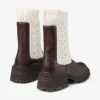 Tamia Flat Chocolate Shiny Calf Leather Ankle Boots with Cable Knit Tamia Flat Chocolate Shiny Calf Leather Ankle Boots with Cable Knit