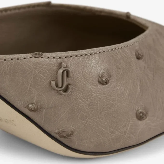 Vivi 65 Taupe Ostrich Leather Mules